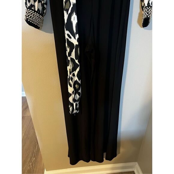 MSK Women’s Size Small Wide Leg Jumpsuit Black White Animal Print Tie Waist - Picture 5 of 12